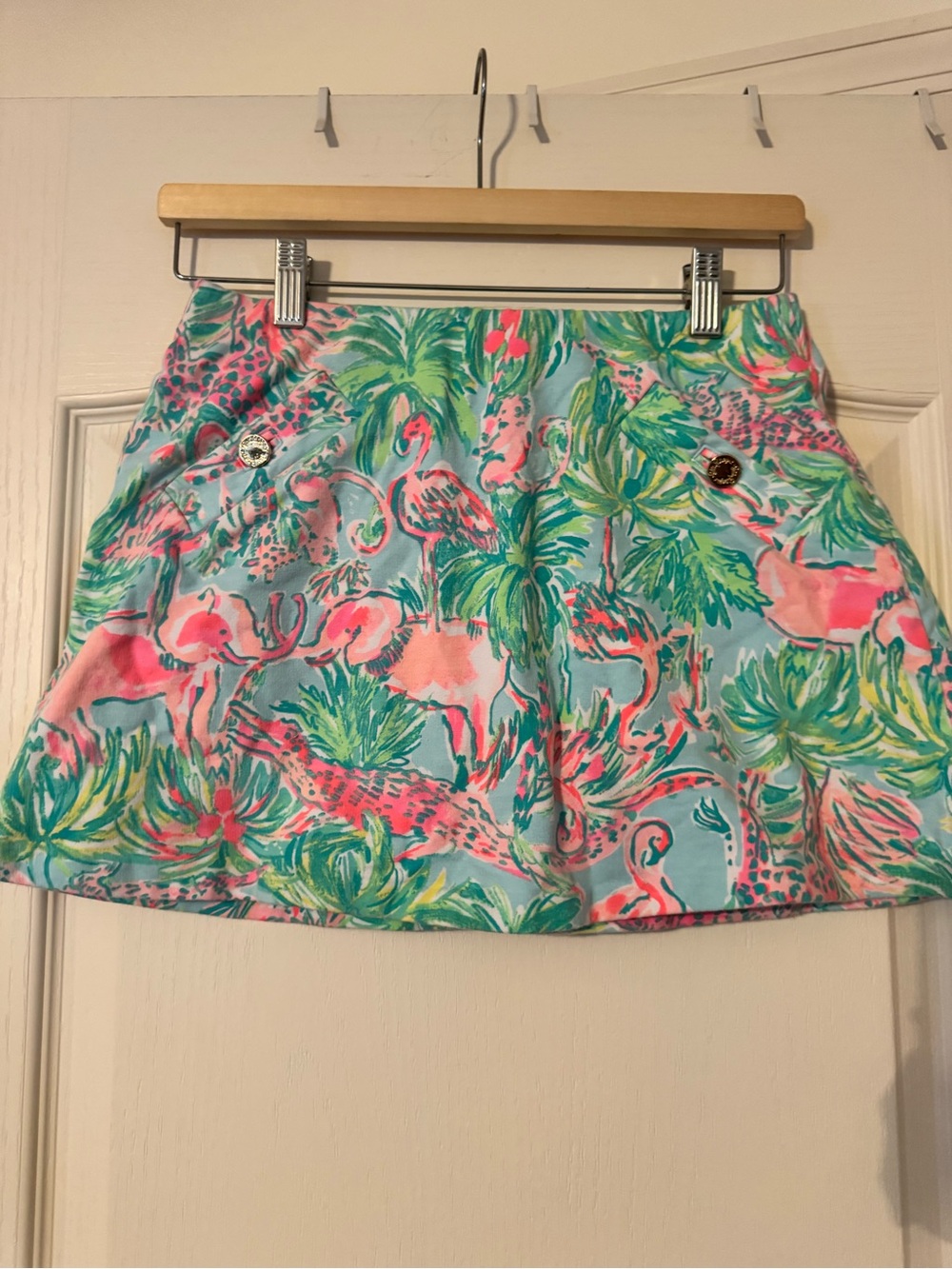 Lilly Pulitzer Flamingo Palm Print Mini Skirt - Pink & Aqua